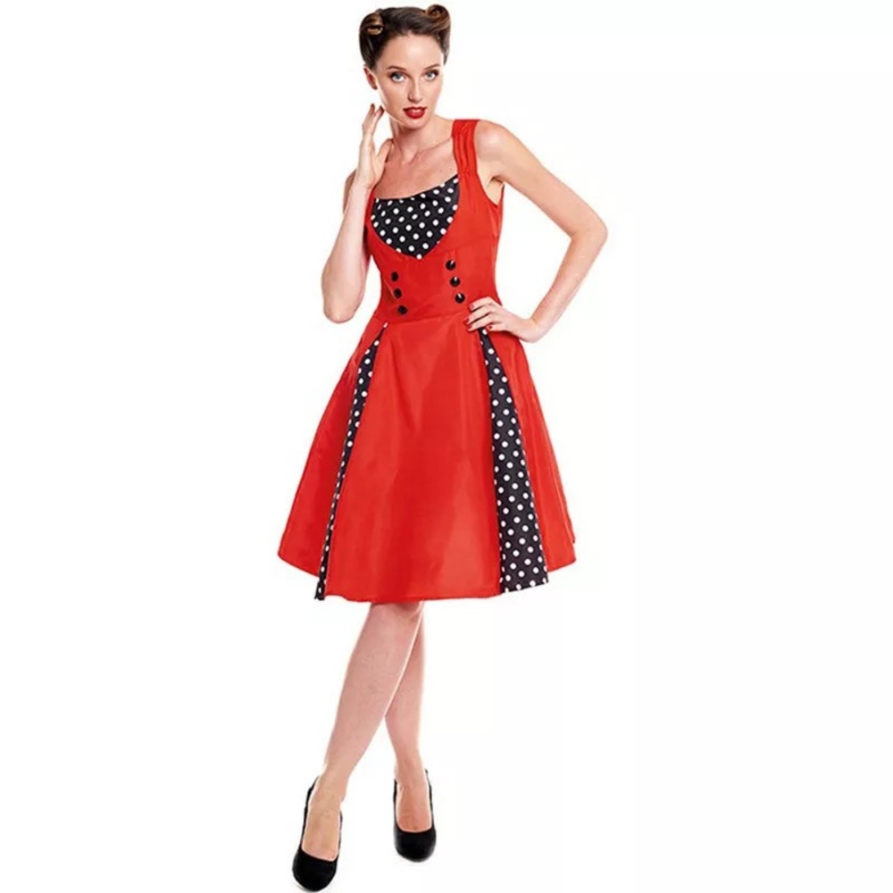Retro Chic Red and Black Polka Dot Midi Dress